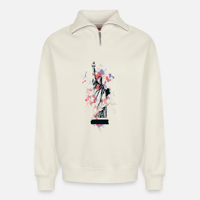 Freiheitsstatue im Farbenspritzer - Relaxed Unisex Organic Half Zip Sweatshirt – von SPREAD - Naturweiß