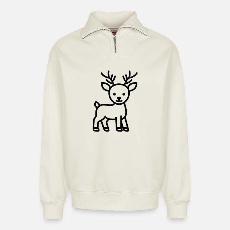 cerf - Sweat unisexe décontracté en coton biologique à demi-zip – de SPREAD - blanc cassé