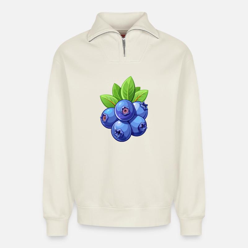 Blaubeeren - Relaxed Unisex Organic Half Zip Sweatshirt – von SPREAD - Naturweiß