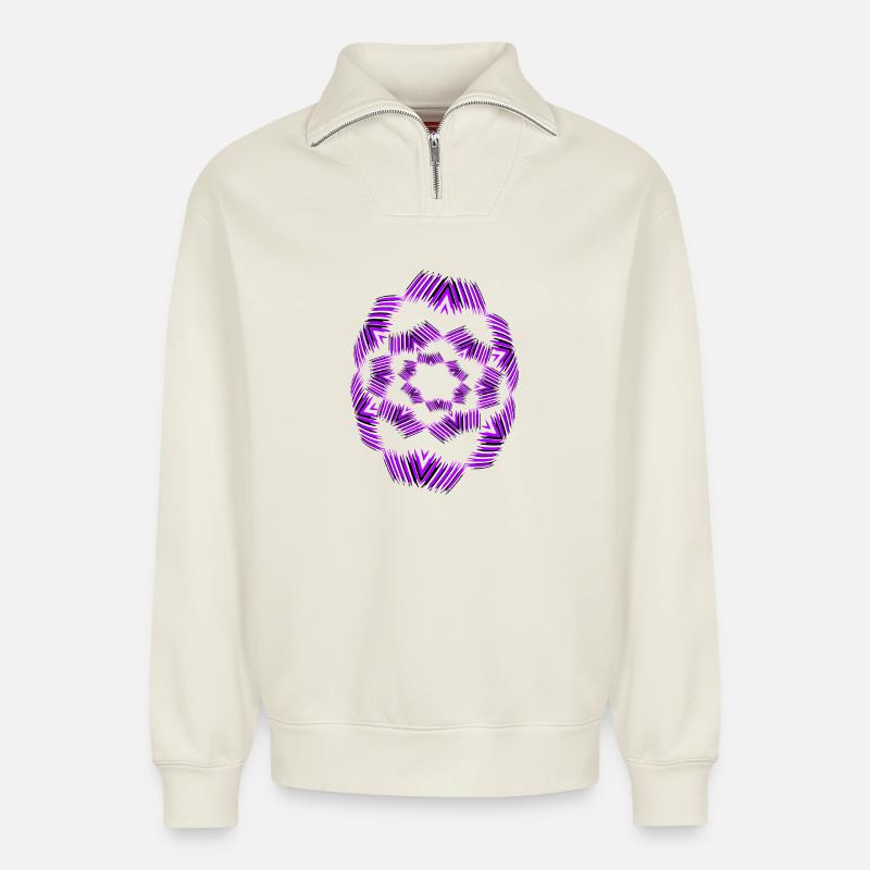 Lila Stern-Mandala Muster - Relaxed Unisex Organic Half Zip Sweatshirt – von SPREAD - Naturweiß