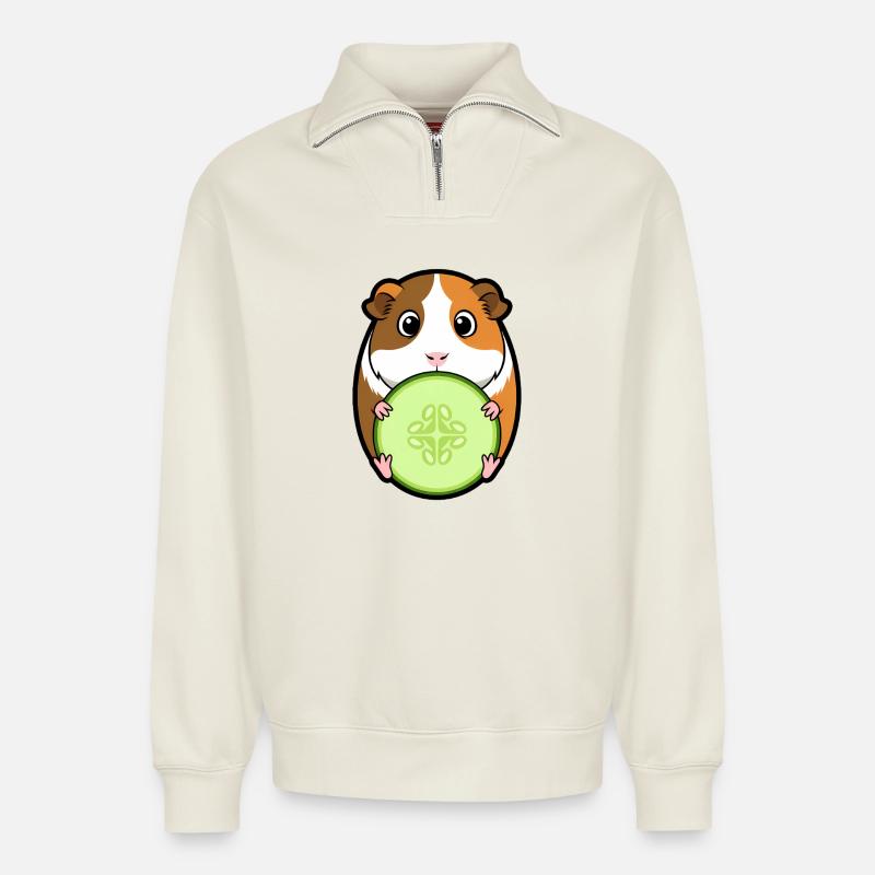 Meerschweinchen Gurke Comic - Relaxed Unisex Organic Half Zip Sweatshirt – von SPREAD - Naturweiß