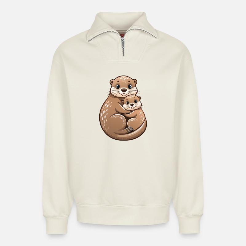 Mutterotter mit Jungtier - Relaxed Unisex Organic Half Zip Sweatshirt – von SPREAD - Naturweiß