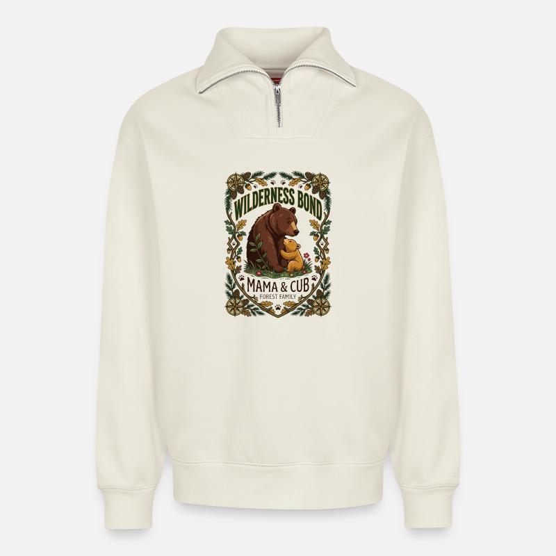 Mama Bär & Junges - Relaxed Unisex Organic Half Zip Sweatshirt – von SPREAD - Naturweiß