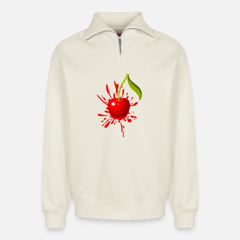 Kirsche Farbexplosion - Relaxed Unisex Organic Half Zip Sweatshirt – von SPREAD - Naturweiß