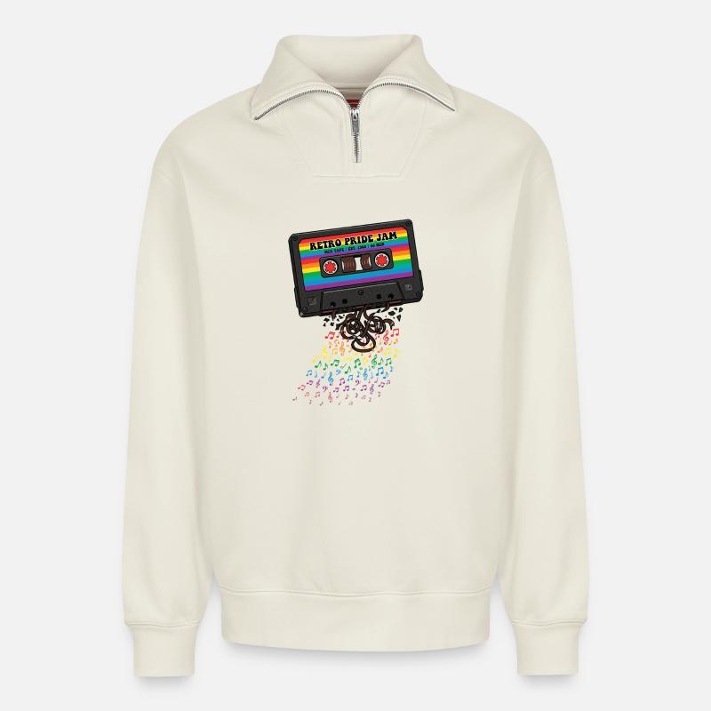 LGBT-Pride-Monat – Retro-Pride-Kassette - Relaxed Unisex Organic Half Zip Sweatshirt – von SPREAD - Naturweiß