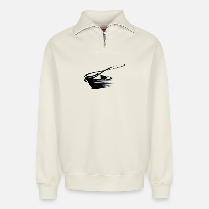 spooncup01 - Relaxed Unisex Organic Half Zip Sweatshirt – by SPREAD - off white