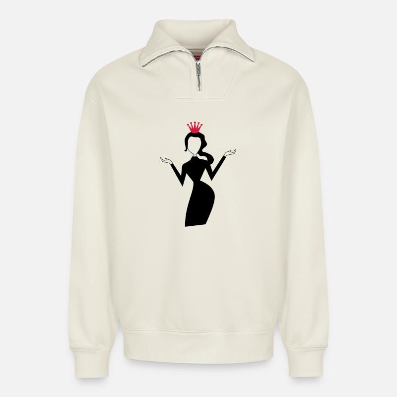 Top model - Relaxed Unisex Organic Half Zip Sweatshirt – by SPREAD - off white