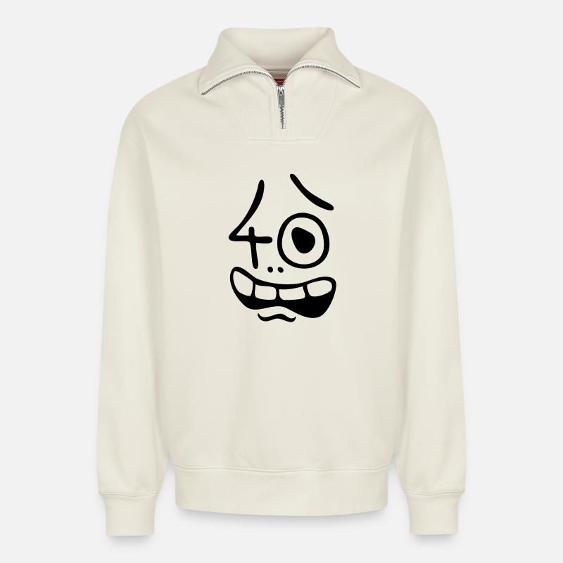 Uh oh, 40 ans! - Sweat unisexe décontracté en coton biologique à demi-zip – de SPREAD - blanc cassé