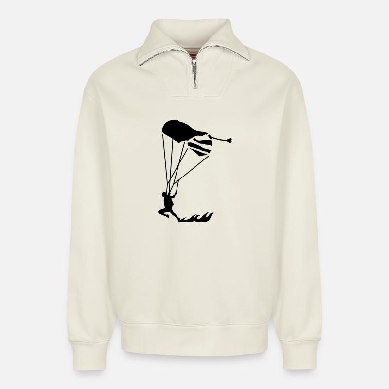 swoop_1 - Sweat unisexe décontracté en coton biologique à demi-zip – de SPREAD - blanc cassé