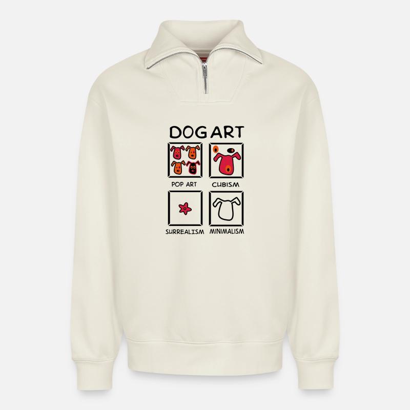 Hund - Relaxed Unisex Organic Half Zip Sweatshirt – von SPREAD - Naturweiß