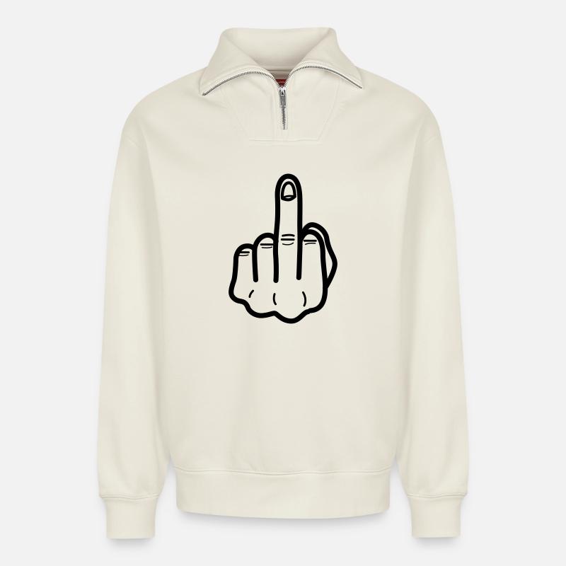 middlefinger Mittelfinger - Relaxed Unisex Organic Half Zip Sweatshirt – von SPREAD - Naturweiß
