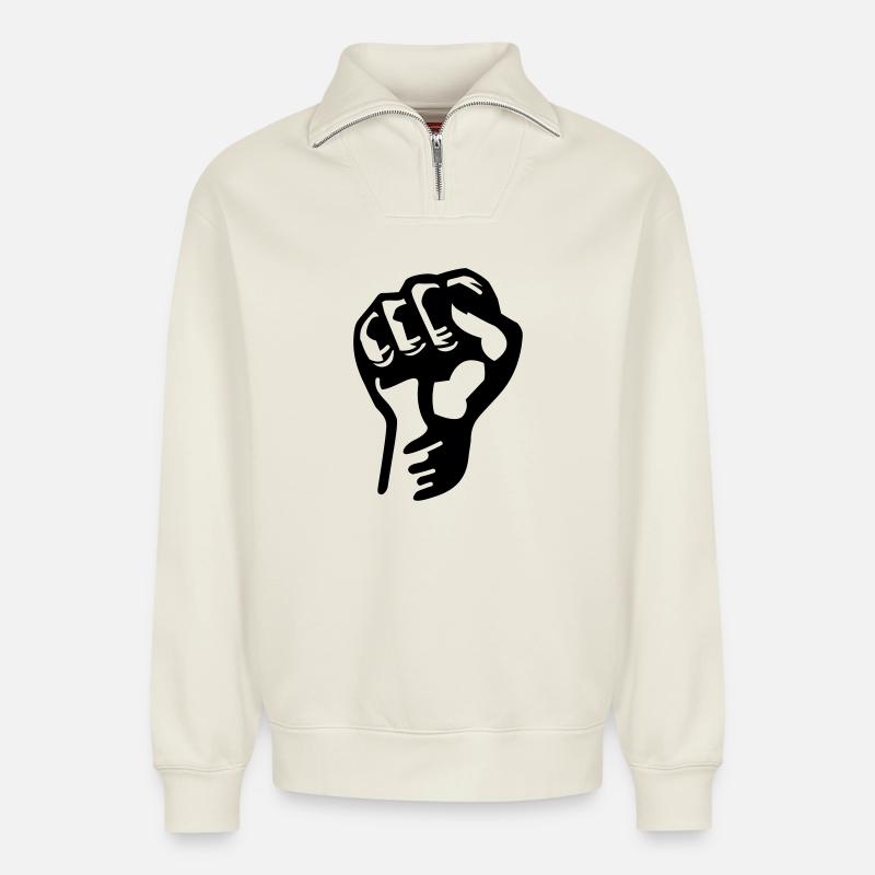 fist - Relaxed Unisex Organic Half Zip Sweatshirt – by SPREAD - off white