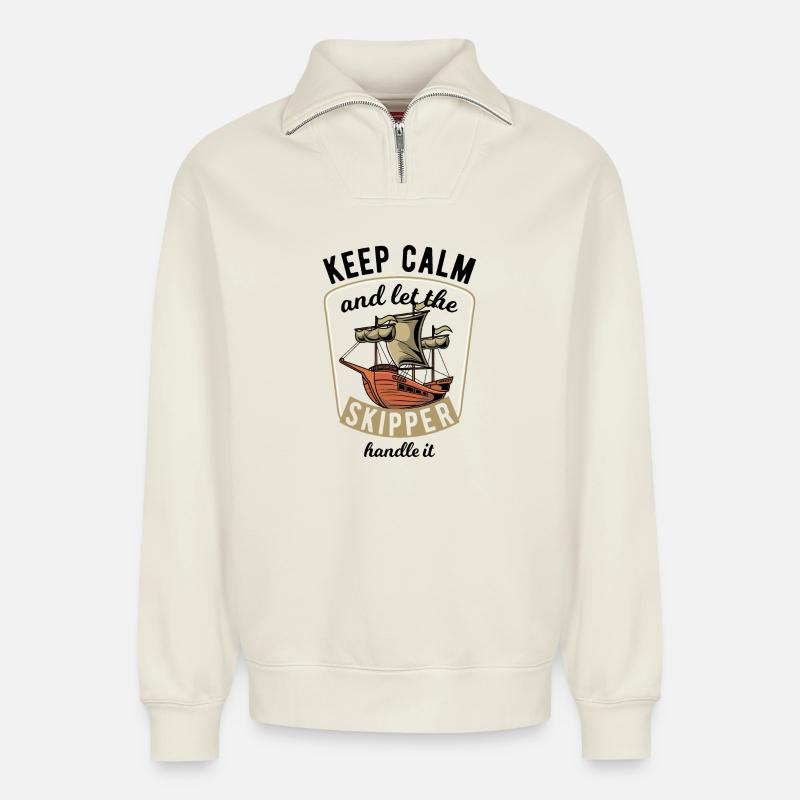 Keep Calm Sailing - Relaxed Unisex Organic Half Zip Sweatshirt – by SPREAD - off white