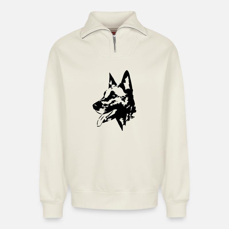 Malinois head - Relaxed Unisex Organic Half Zip Sweatshirt – by SPREAD - off white