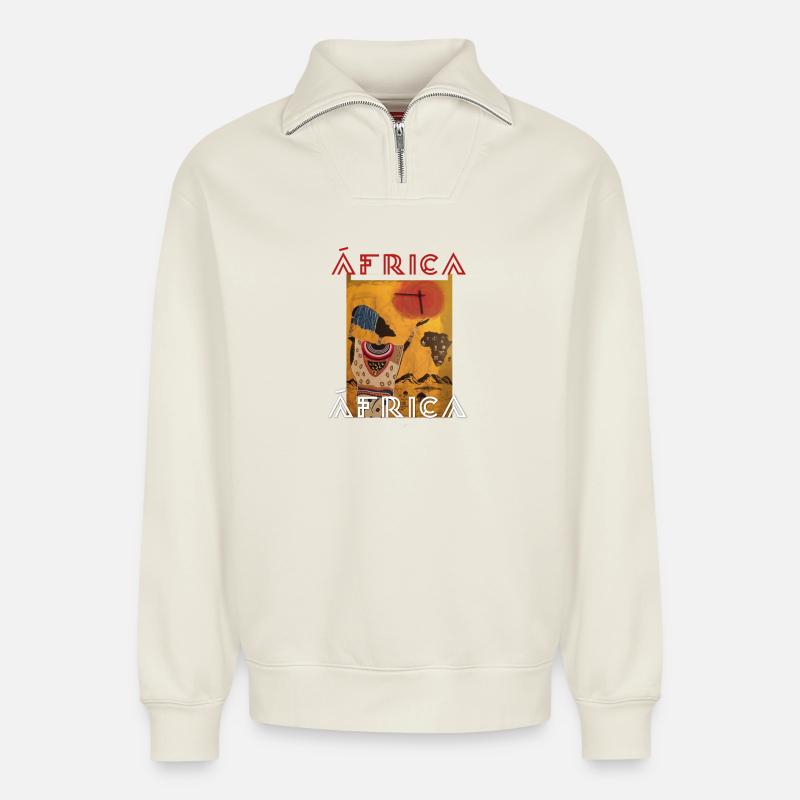 Afrika - Relaxed Unisex Organic Half Zip Sweatshirt – von SPREAD - Naturweiß