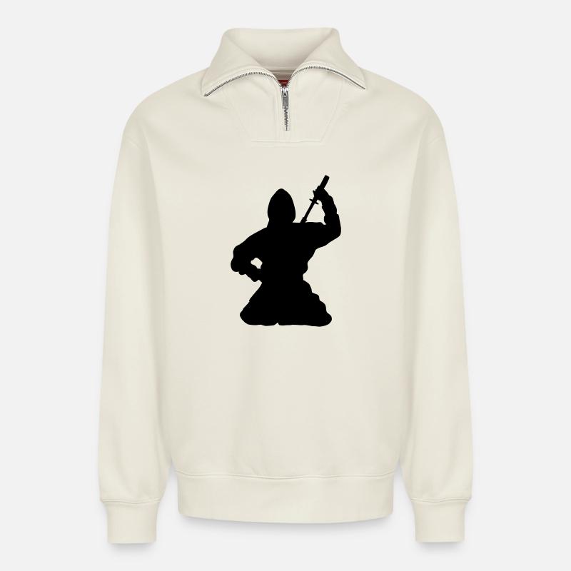 Ninja japanischer Spion oder Attentäter - Relaxed Unisex Organic Half Zip Sweatshirt – von SPREAD - Naturweiß