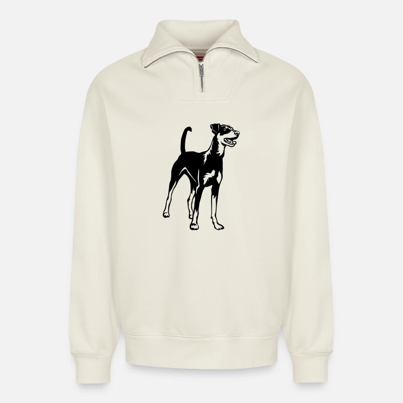 Deutscher Pinscher - Relaxed Unisex Organic Half Zip Sweatshirt – von SPREAD - Naturweiß