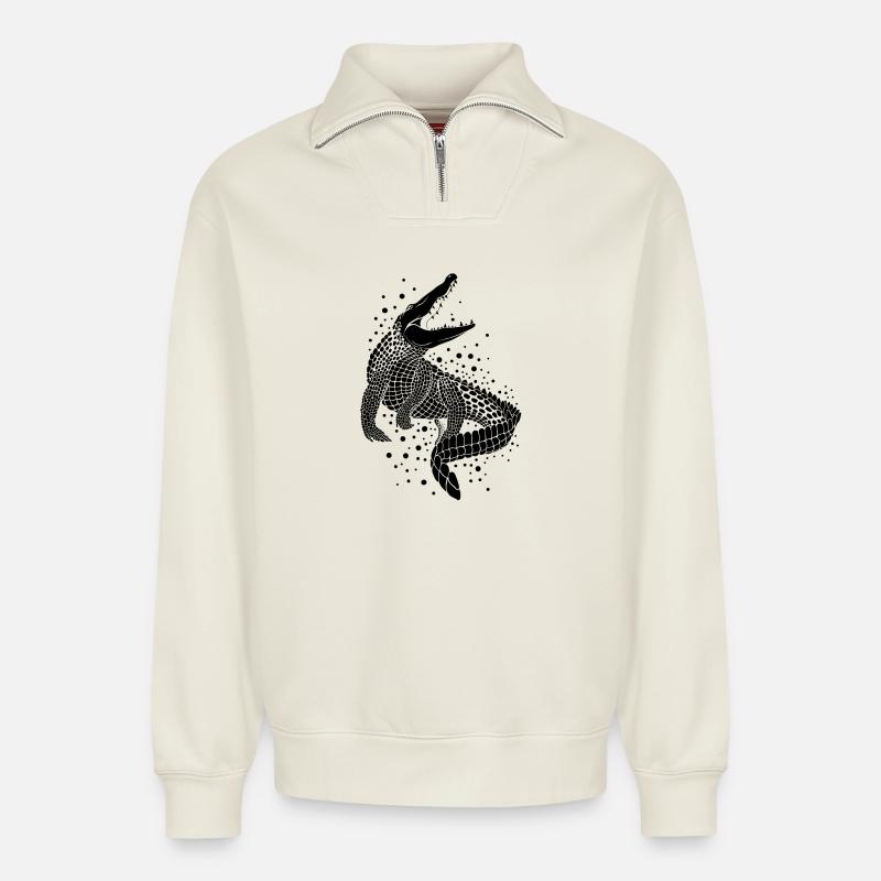 Silhouette de Crocodile - Relaxed Unisex Organic Half Zip Sweatshirt – von SPREAD - Naturweiß