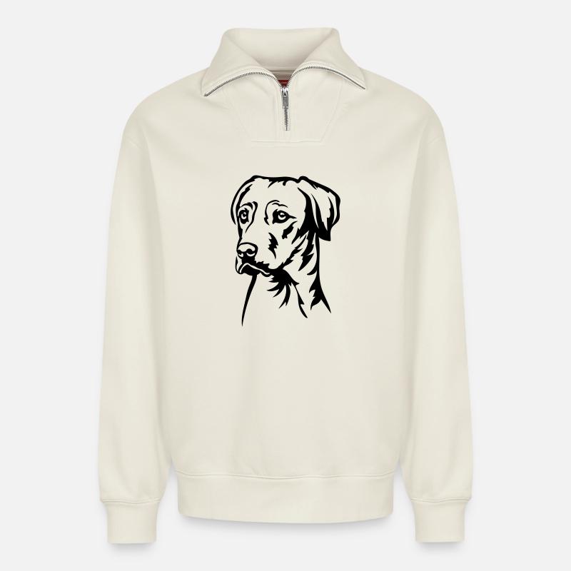 Rhodesian Ridgeback Head - Sweat unisexe décontracté en coton biologique à demi-zip – de SPREAD - blanc cassé