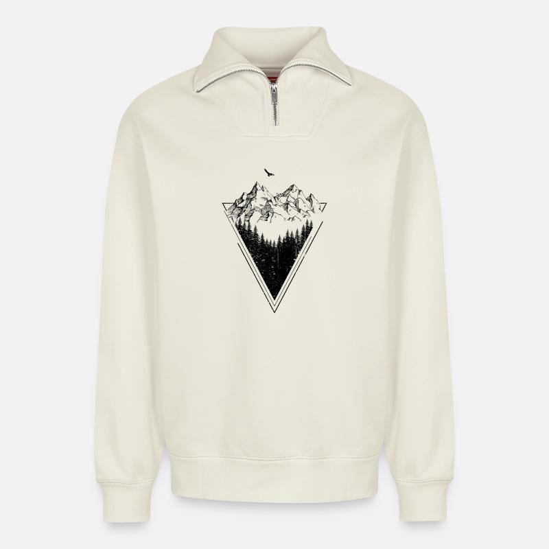 Berg - Relaxed Unisex Organic Half Zip Sweatshirt – von SPREAD - Naturweiß
