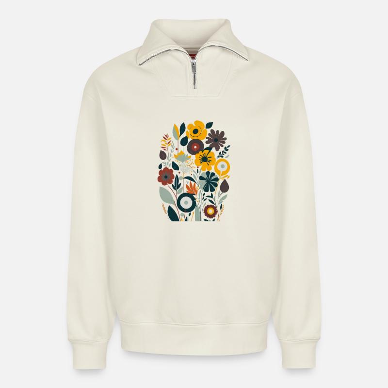 Blumenstrauß - Relaxed Unisex Organic Half Zip Sweatshirt – von SPREAD - Naturweiß