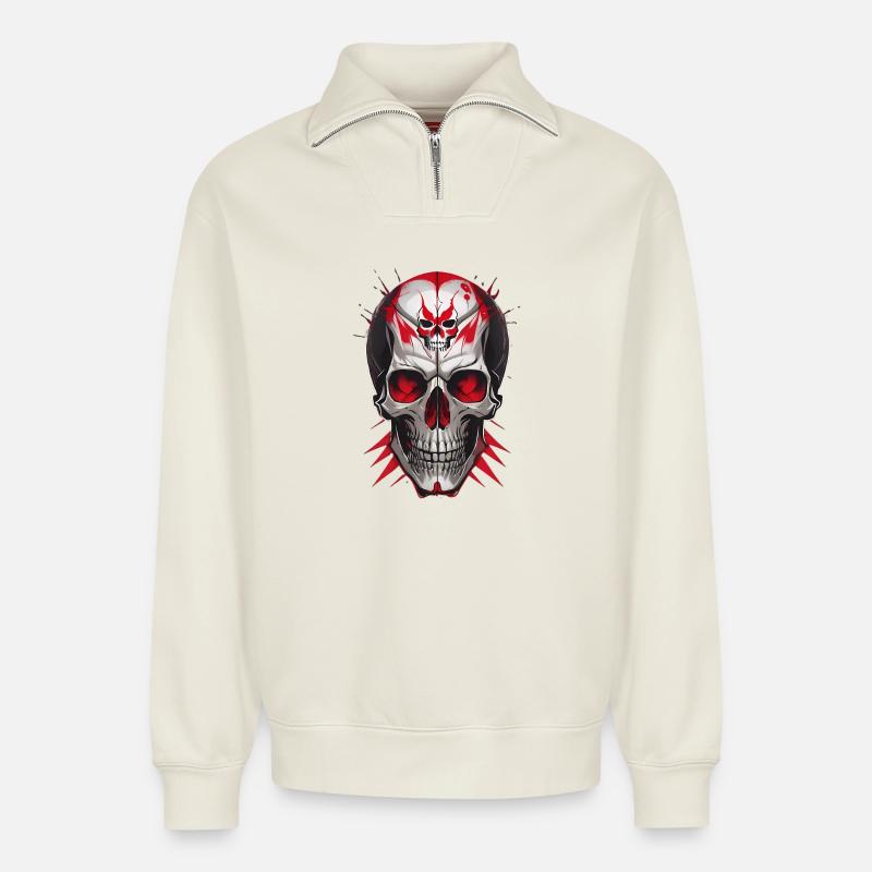 Skull - Relaxed Unisex Organic Half Zip Sweatshirt – by SPREAD - off white