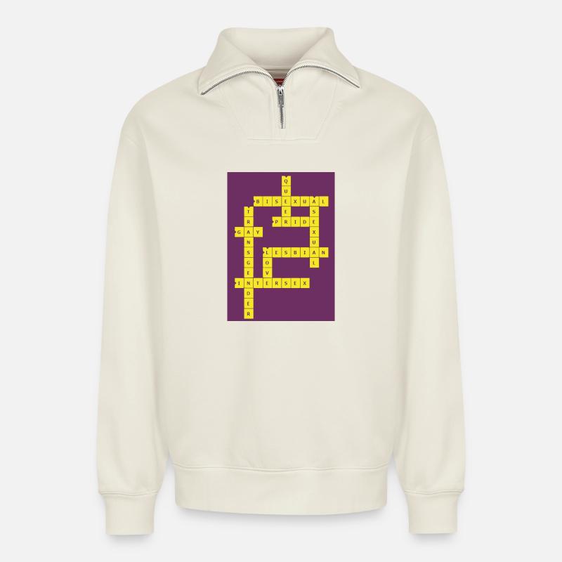 Kreuzworträtsel Divers - Relaxed Unisex Organic Half Zip Sweatshirt – von SPREAD - Naturweiß