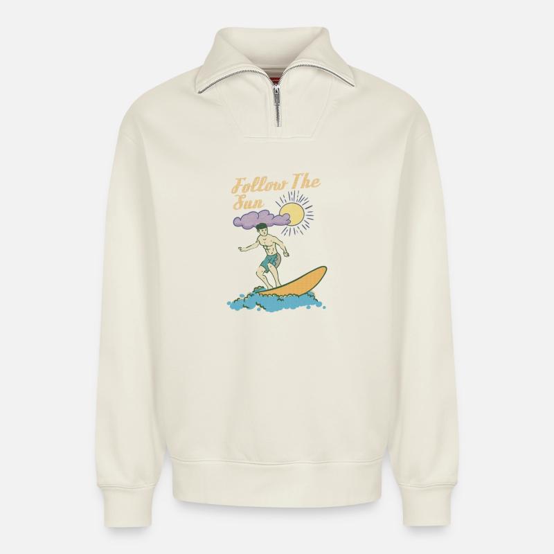 Follow the Sun - Relaxed Unisex Organic Half Zip Sweatshirt – von SPREAD - Naturweiß