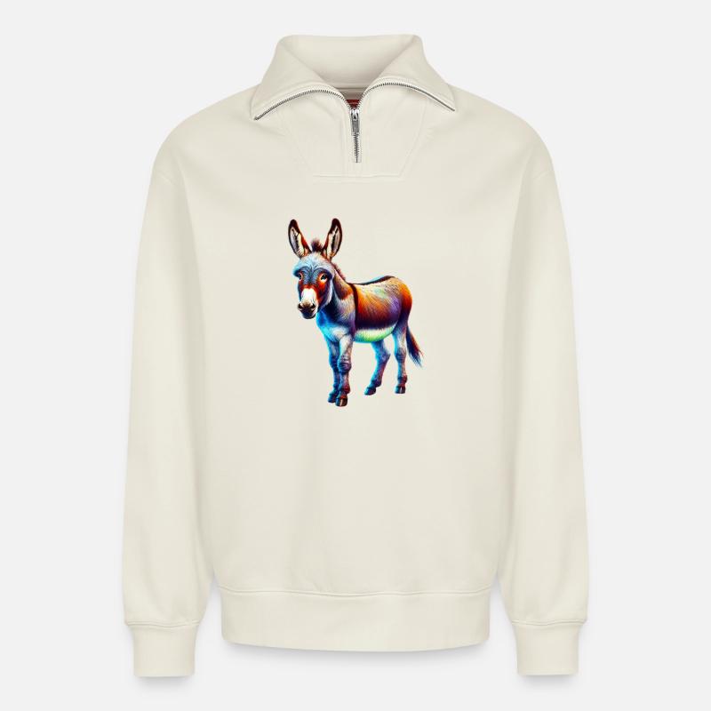 Donkey Mule - Relaxed Unisex Organic Half Zip Sweatshirt – by SPREAD - off white