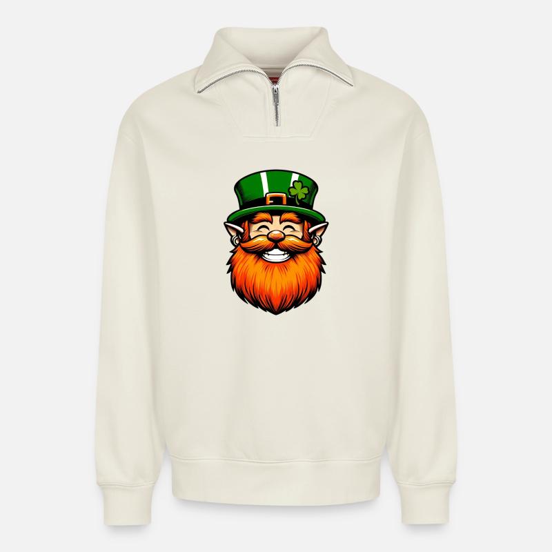 Irischer Kobold Irland - Relaxed Unisex Organic Half Zip Sweatshirt – von SPREAD - Naturweiß