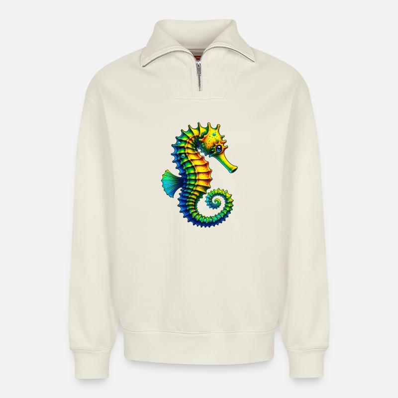 Seepferdchen - Relaxed Unisex Organic Half Zip Sweatshirt – von SPREAD - Naturweiß