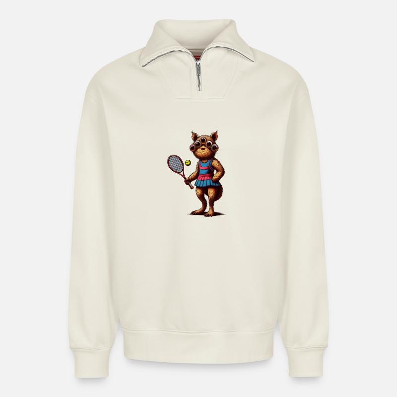 Tennisfanatisches Geschöpf - Relaxed Unisex Organic Half Zip Sweatshirt – von SPREAD - Naturweiß