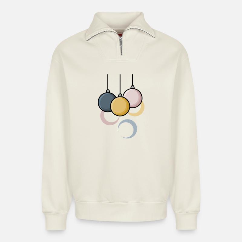 Moderne Weihnachtskugeln - Relaxed Unisex Organic Half Zip Sweatshirt – von SPREAD - Naturweiß