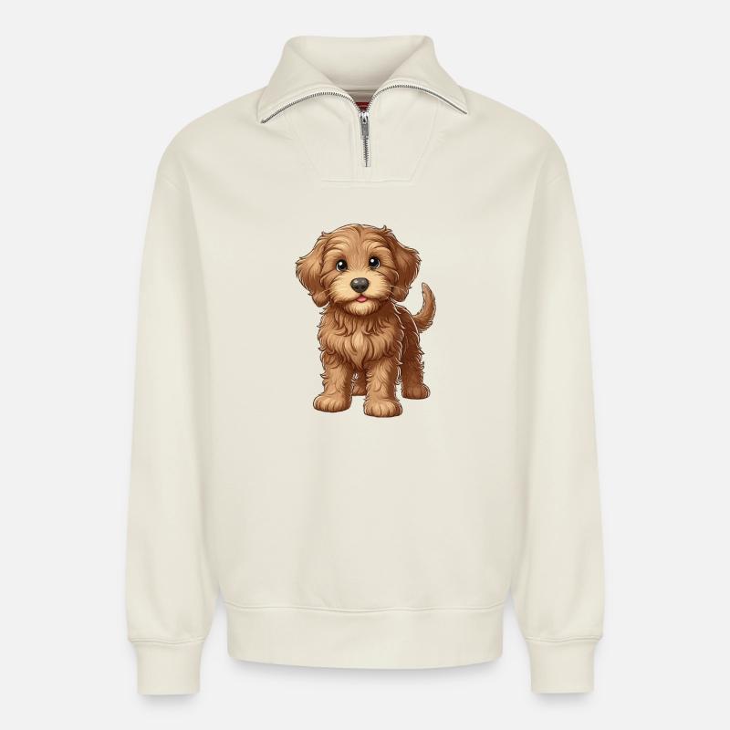 Labradoodle Welpe süß - Relaxed Unisex Organic Half Zip Sweatshirt – von SPREAD - Naturweiß