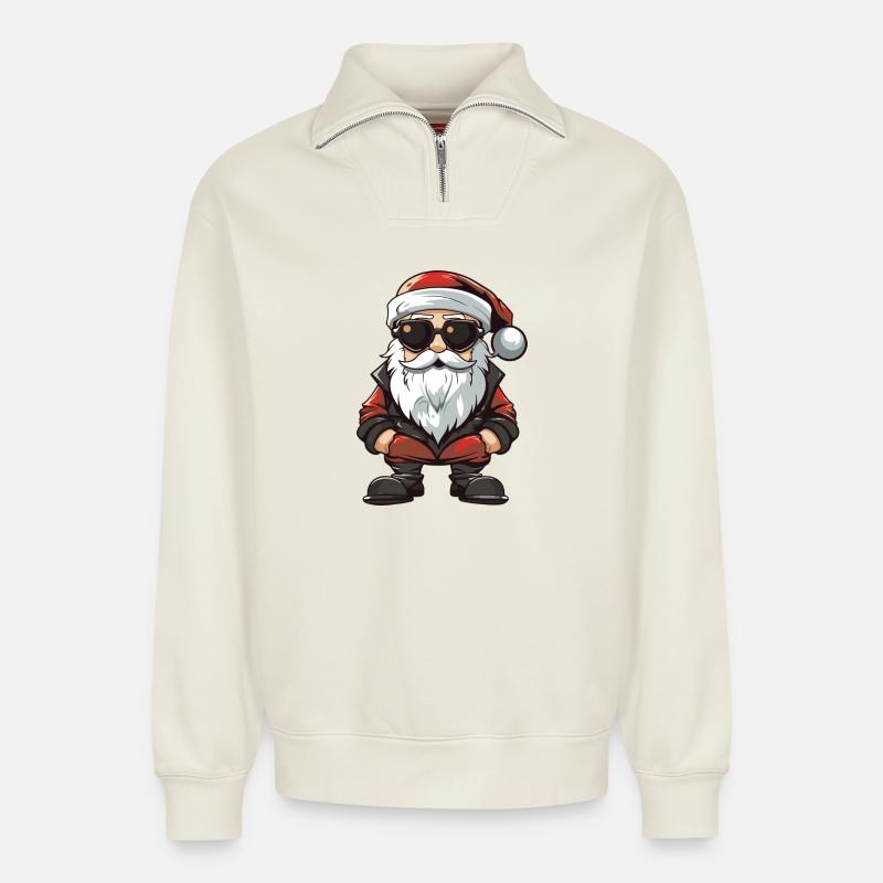 Weihnachtsmann Comic Santa - Relaxed Unisex Organic Half Zip Sweatshirt – von SPREAD - Naturweiß