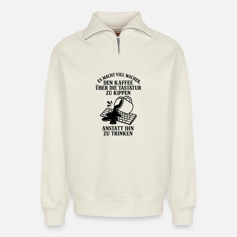 Clavier à café stimulant - Sweat unisexe décontracté en coton biologique à demi-zip – de SPREAD - blanc cassé