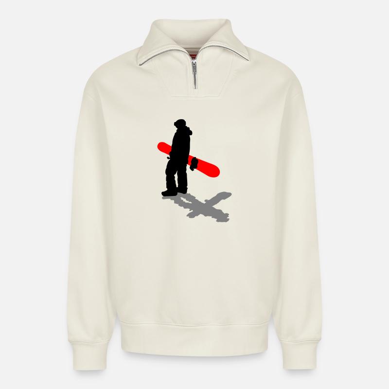 Snowboard - Relaxed Unisex Organic Half Zip Sweatshirt – von SPREAD - Naturweiß