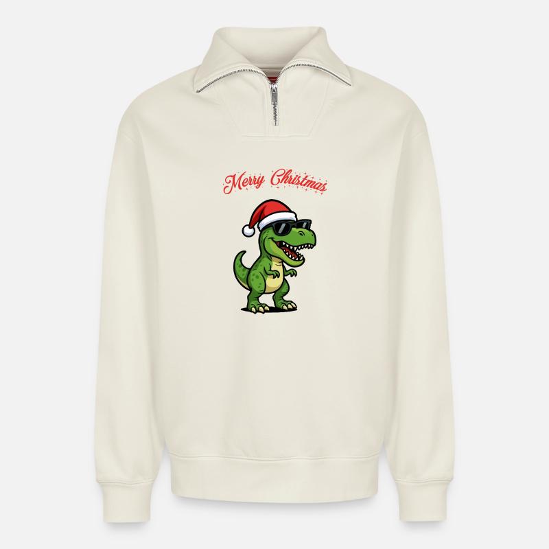 Weihnachtsdino mit Sonnenbrille - Relaxed Unisex Organic Half Zip Sweatshirt – von SPREAD - Naturweiß