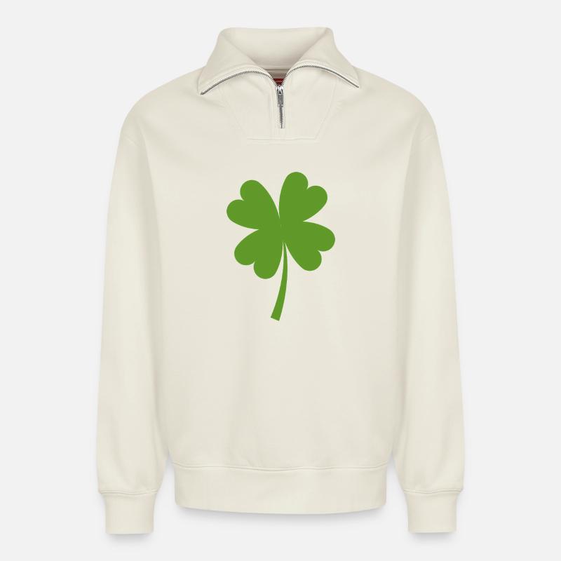 Solid four-leaf clover - Relaxed Unisex Organic Half Zip Sweatshirt – by SPREAD - off white