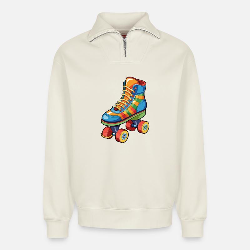 Roller skate - Relaxed Unisex Organic Half Zip Sweatshirt – by SPREAD - off white