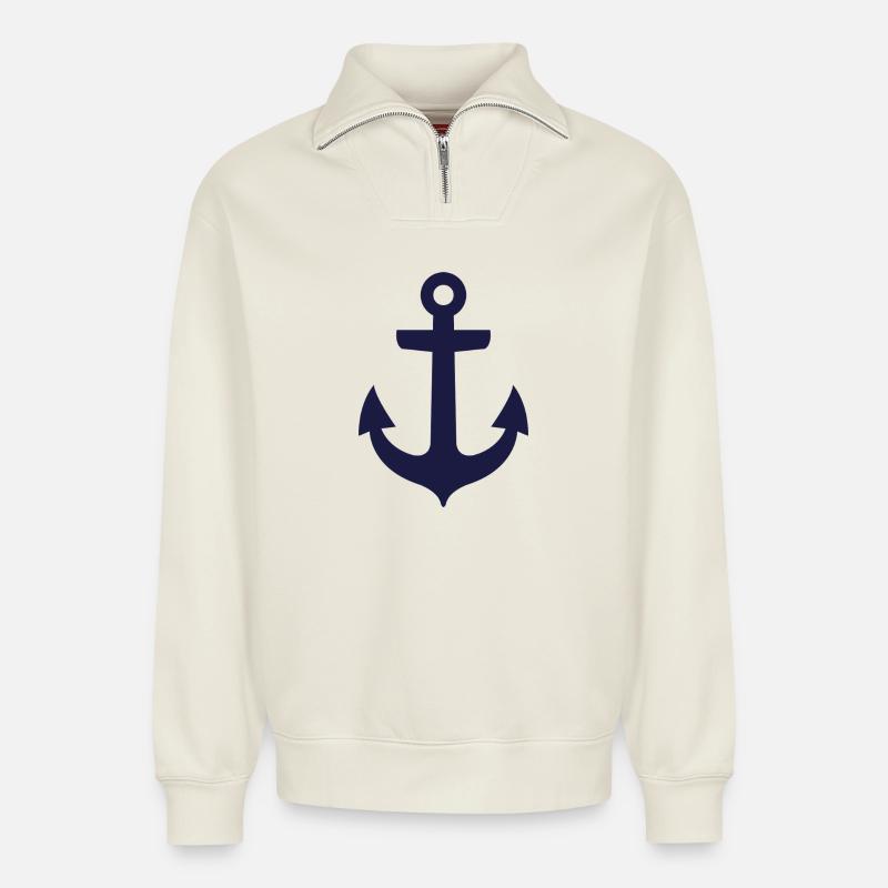 Anker - Relaxed Unisex Organic Half Zip Sweatshirt – von SPREAD - Naturweiß