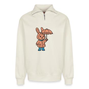 Petit parapluie de lapin mignon - Sweat unisexe décontracté en coton biologique à demi-zip – de SPREAD - blanc cassé - Devant