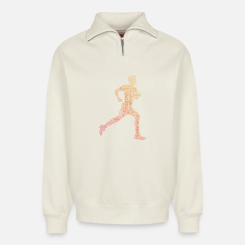 Geschenkidee für einen Running mit Running - Relaxed Unisex Organic Half Zip Sweatshirt – von SPREAD - Naturweiß