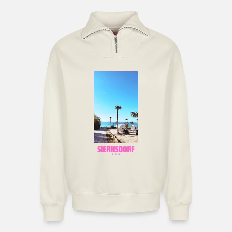 SIERKSDORF _ Strand - Relaxed Unisex Organic Half Zip Sweatshirt – von SPREAD - Naturweiß