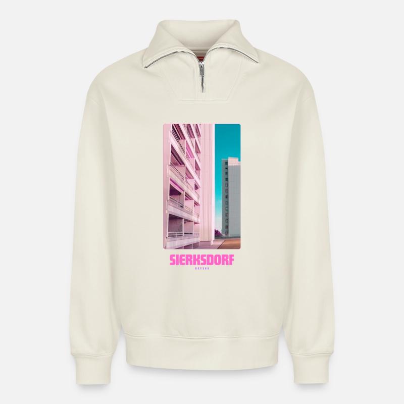 SIERKSDORF OSTSEE - Relaxed Unisex Organic Half Zip Sweatshirt – von SPREAD - Naturweiß