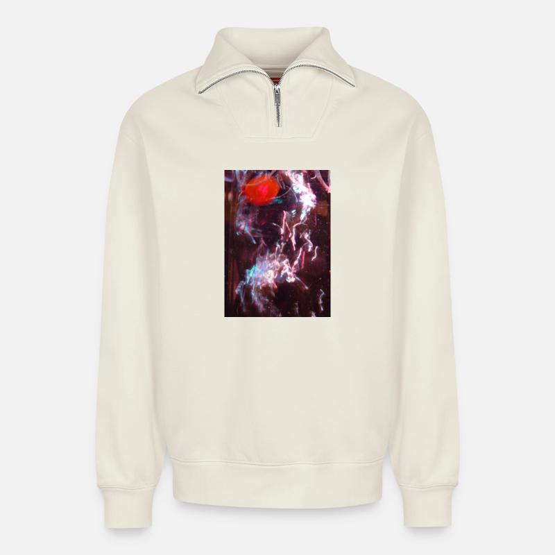 Reflet du fluide néon - Sweat unisexe décontracté en coton biologique à demi-zip – de SPREAD - blanc cassé