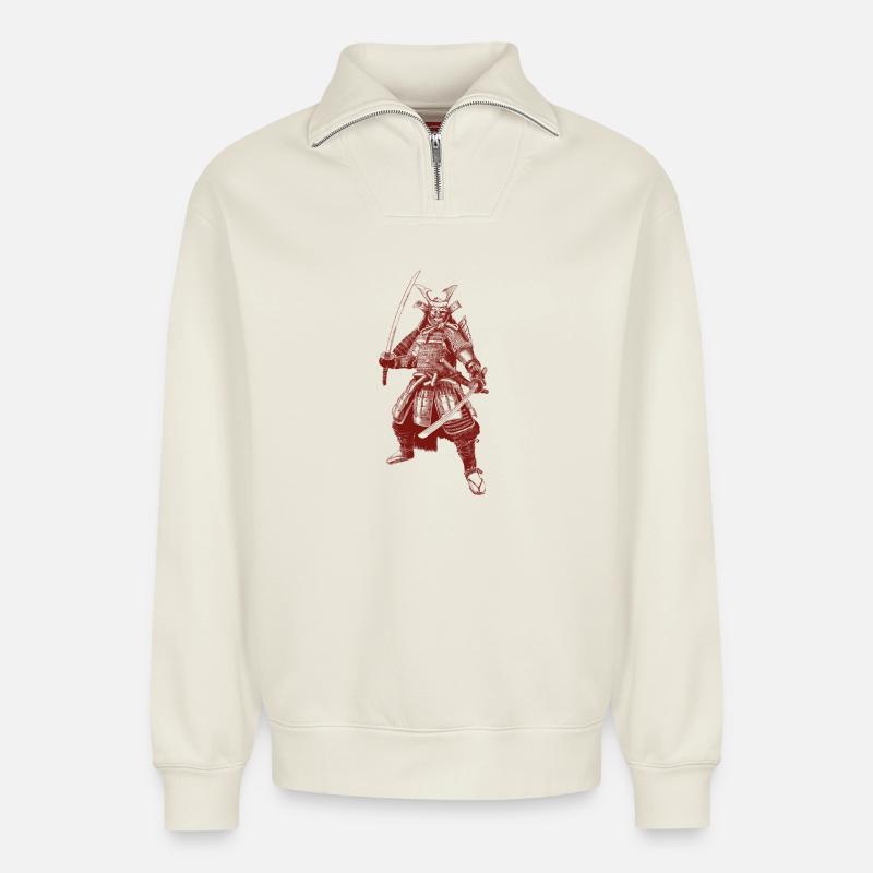 Samurai - Relaxed Unisex Organic Half Zip Sweatshirt – by SPREAD - off white
