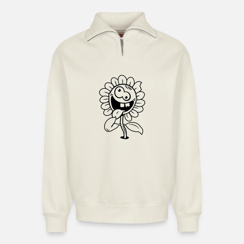 Crazy Flower / Verrückte Blume - Relaxed Unisex Organic Half Zip Sweatshirt – von SPREAD - Naturweiß