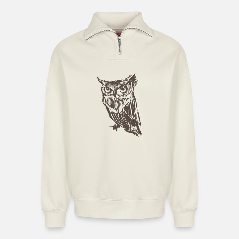 Eule - Relaxed Unisex Organic Half Zip Sweatshirt – von SPREAD - Naturweiß