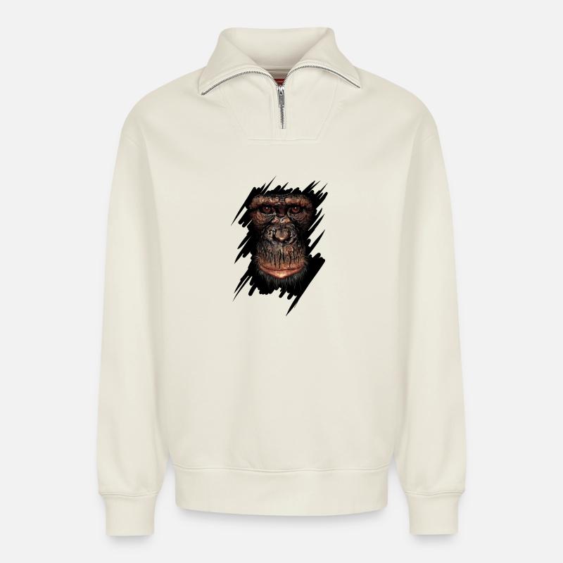 Monkey - Relaxed Unisex Organic Half Zip Sweatshirt – by SPREAD - off white